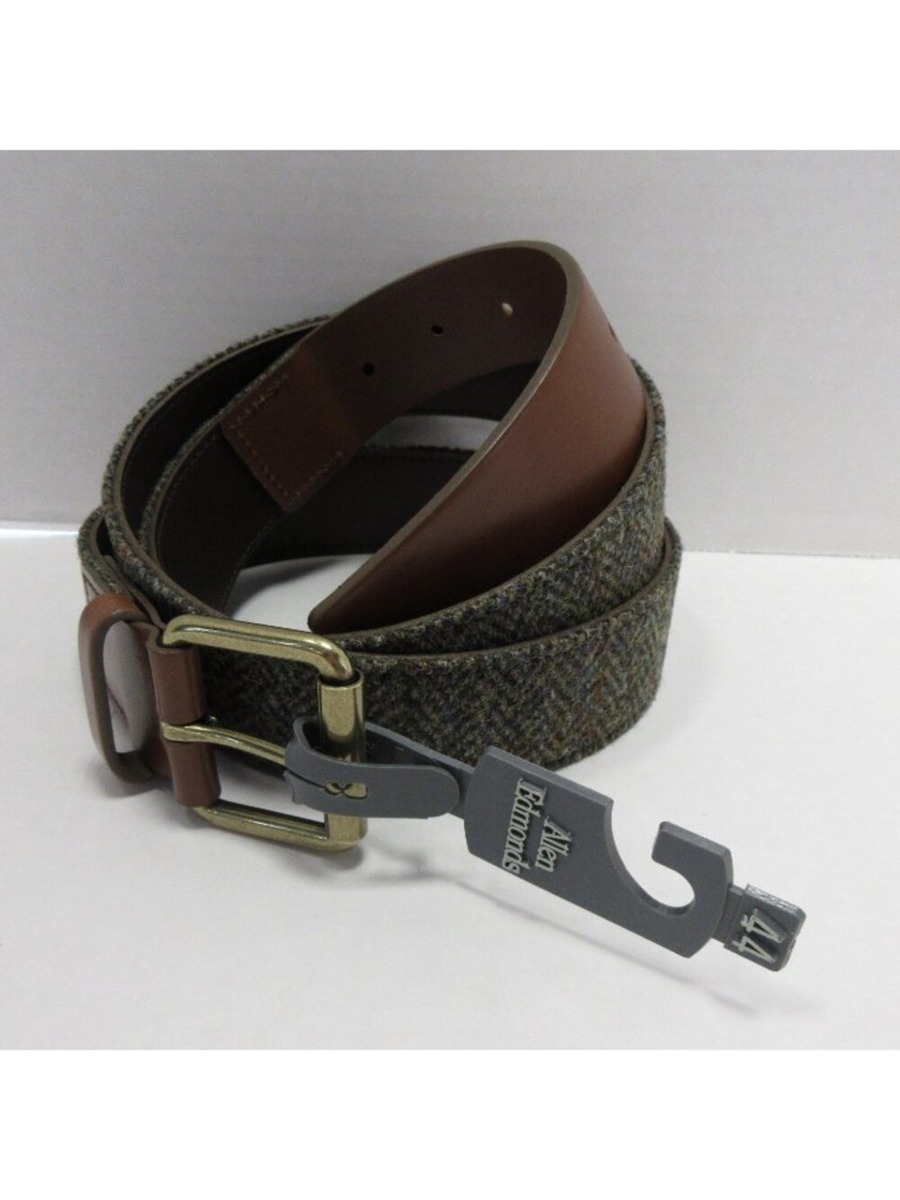 Allen Edmonds Belt 44 Olive Leather Herringbone Tweed Made In USA NEW